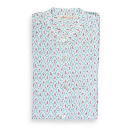 Full Sleeve Indian Hand Block Print Shirt Buti Grid Design Shirt 100% Cotton Fabric