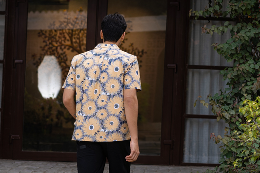 half sleeve Indian Hand Block Print Shirt Vintage Floral Vibe Design Shirt 100% Cotton Fabric