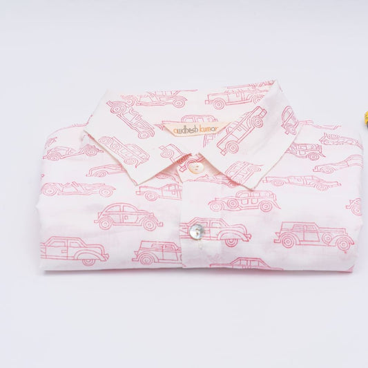 Full Sleeve Indian Hand Block Print Shirt Car Pink Design Shirt 100% Cotton Fabric