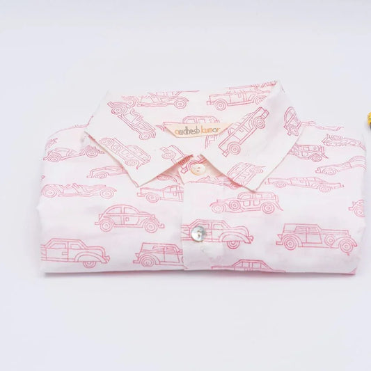 Full Sleeve Indian Hand Block Print Shirt Car Pink Design Shirt 100% Cotton Fabric