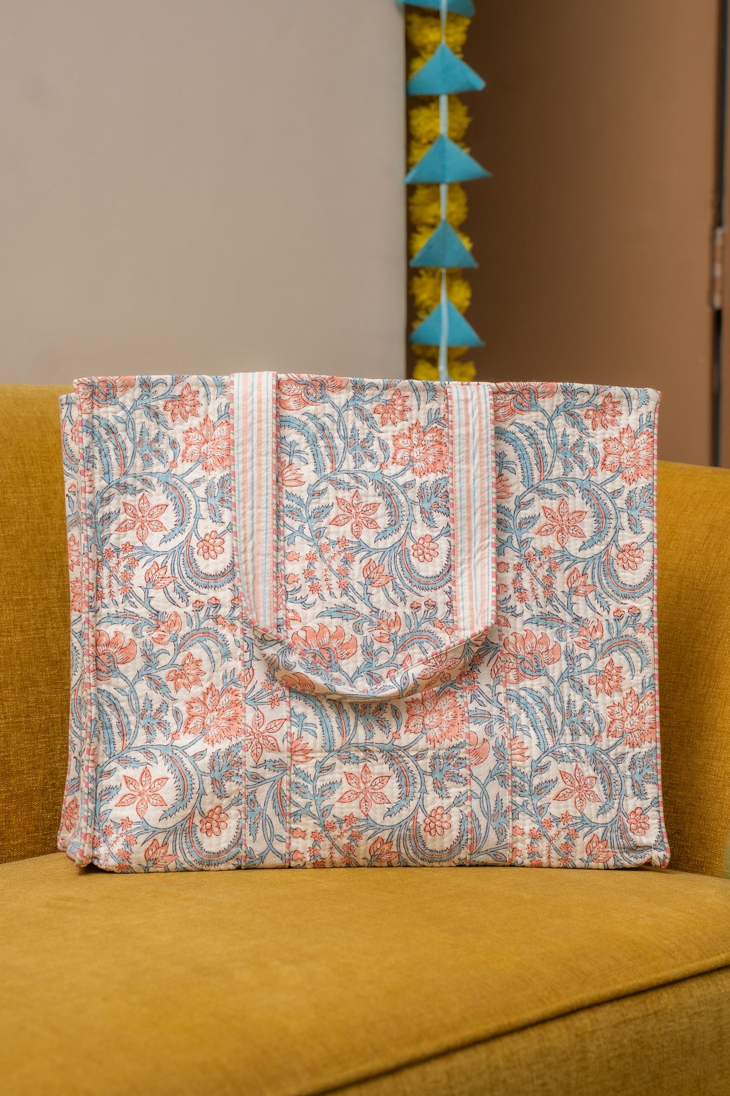 Awdhesh Kumar Floral Paisley Vine Cotton Hand Block Printed Tote Bag for Women