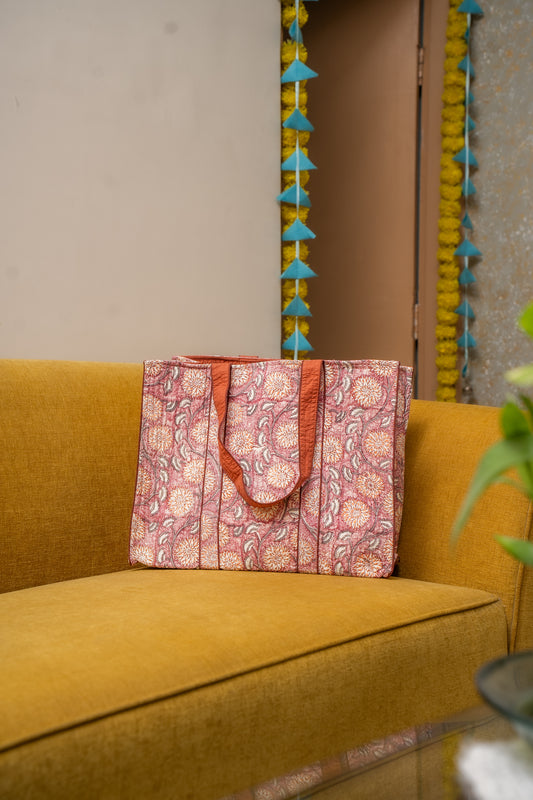 Awdhesh Kumar Vintage Mughal Motif Cotton Hand Block Printed Tote Bag for Women