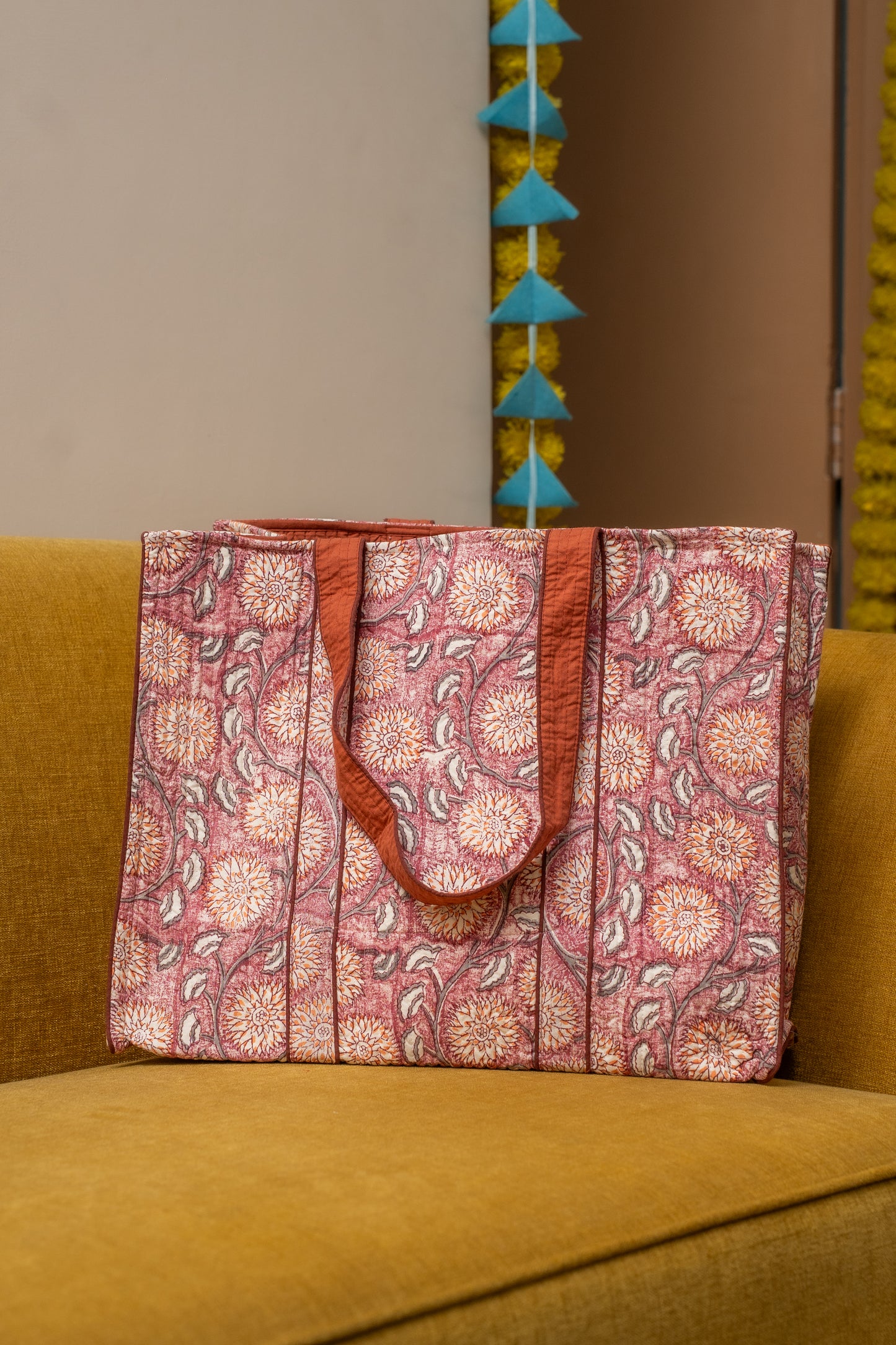 Awdhesh Kumar Vintage Mughal Motif Cotton Hand Block Printed Tote Bag for Women