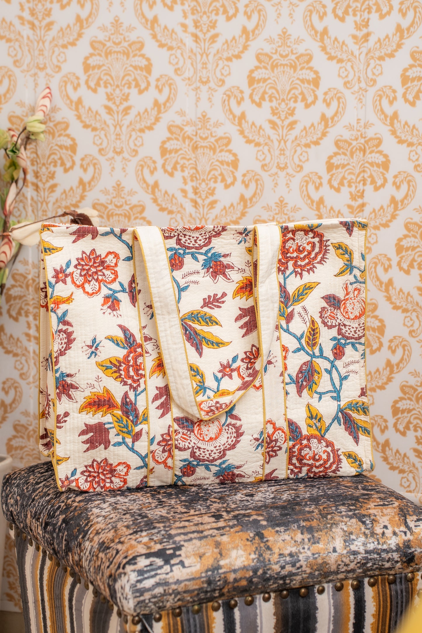 Awdhesh Kumar floral tapestry Cotton Hand Block Printed Tote Bag for Women