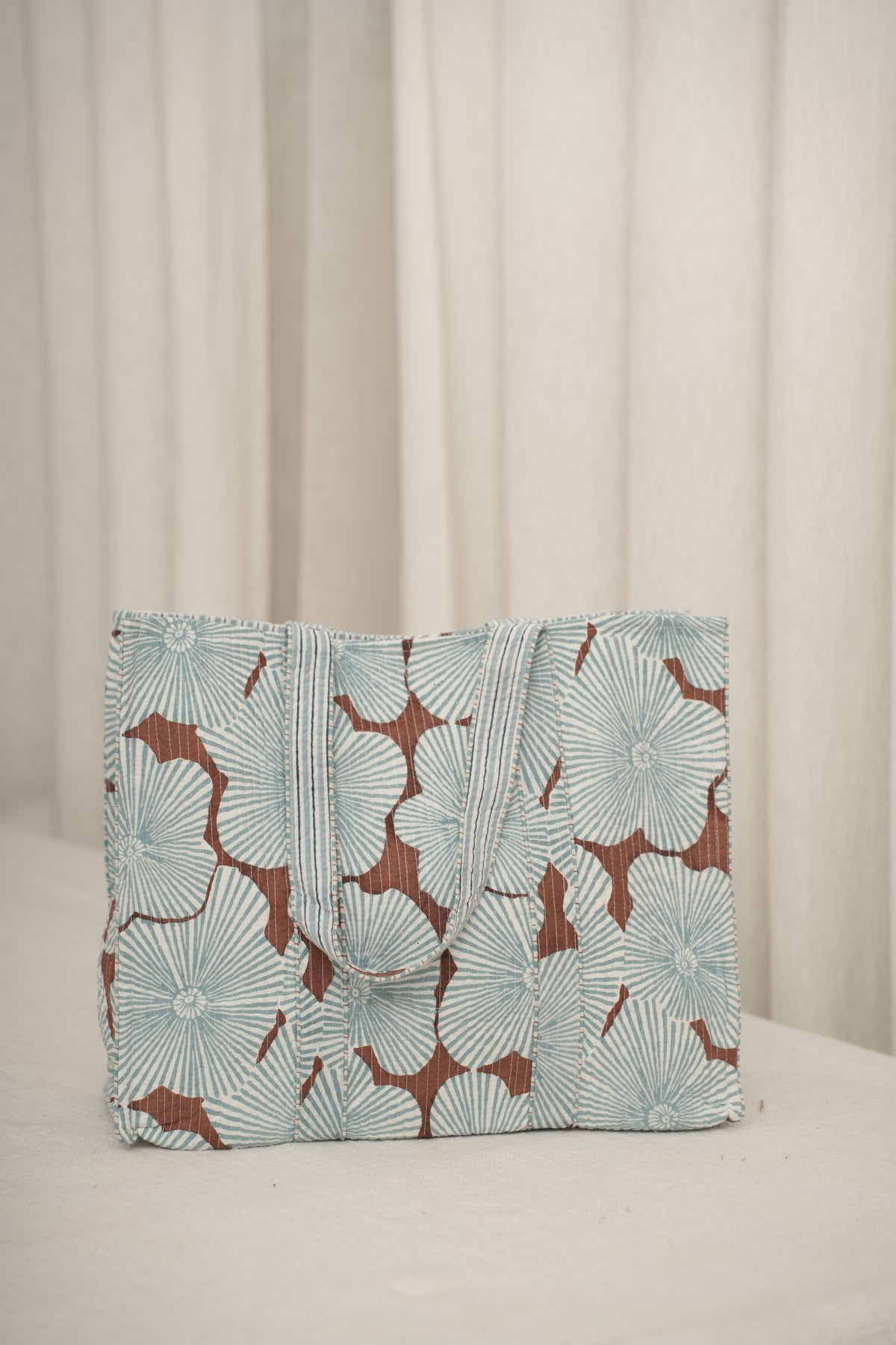 Awdhesh Kumar Indigo Floral Rays Cotton Hand Block Printed Tote Bag for Women