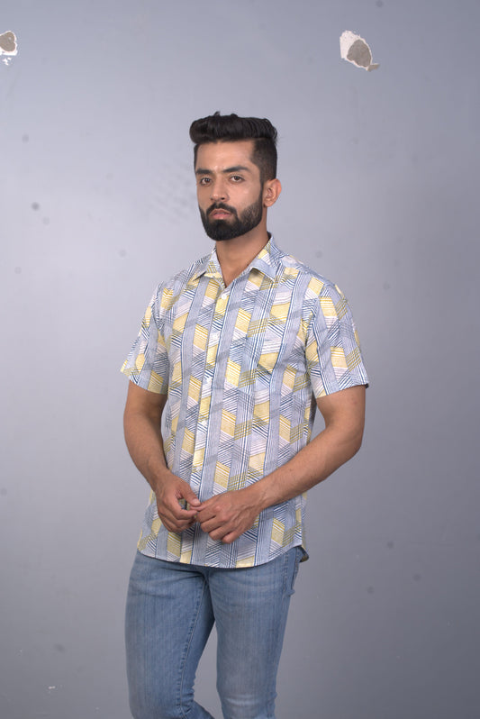 half sleeve Indian Hand Block Print Shirt Game of Line Retro Design Shirt 100% Cotton Fabric