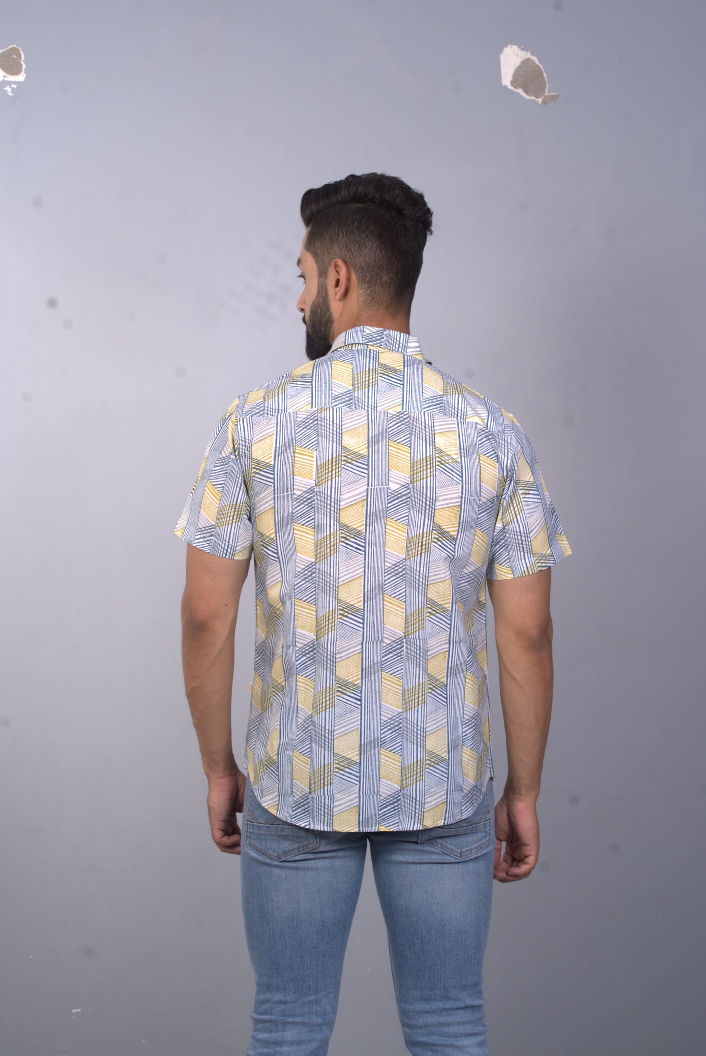 half sleeve Indian Hand Block Print Shirt Game of Line Retro Design Shirt 100% Cotton Fabric