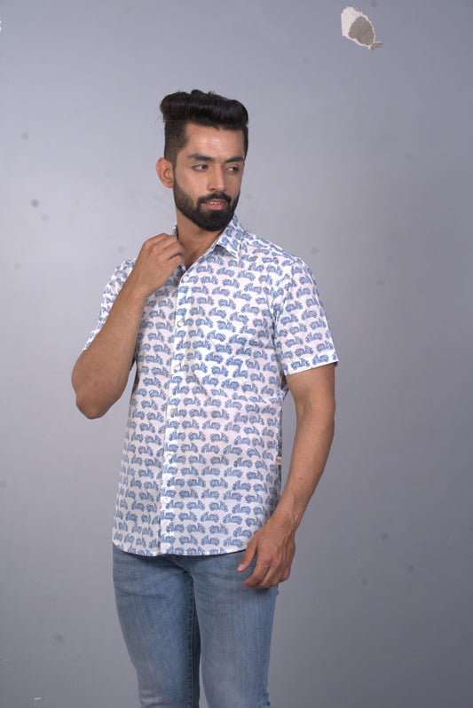 half sleeve Indian Hand Block Print Shirt Scooter Vespa Design Design Shirt 100% Cotton Fabric