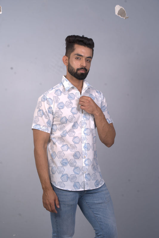 half sleeve Indian Hand Block Print Shirt Star Design Shirt 100% Cotton Fabric