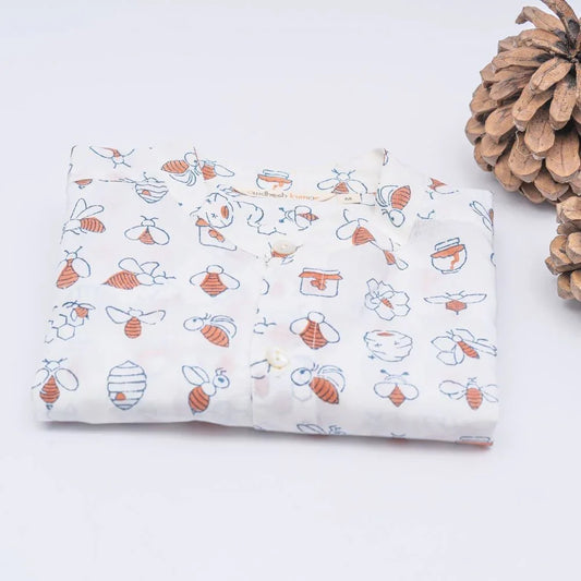 Full Sleeve Indian Hand Block Print Shirt Honey Bee Coral Design Shirt 100% Cotton Fabric