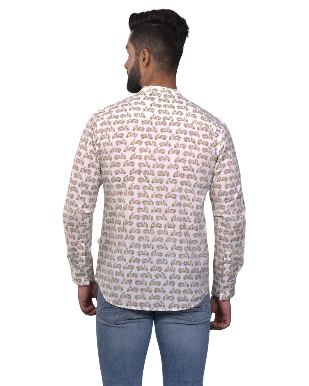 Full Sleeve Indian Hand Block Print Shirt Vespa Pink Green Design Shirt 100% Cotton Fabric