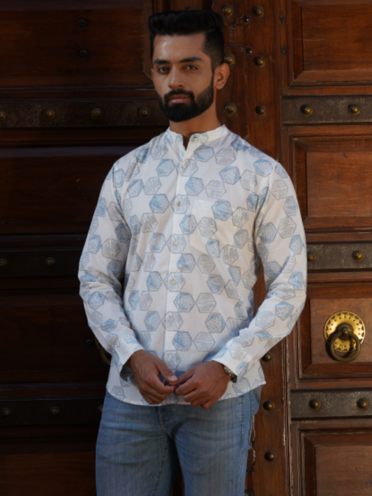 Full Sleeve Indian Hand Block Print Shirt Star Design Shirt 100% Cotton Fabric