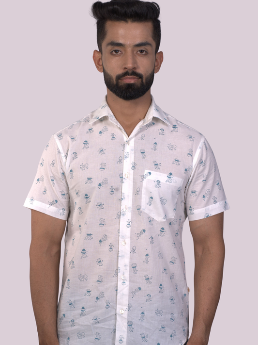 half sleeve Indian Hand Block Print Shirt Jelly Fish Design Shirt 100% Cotton Fabric