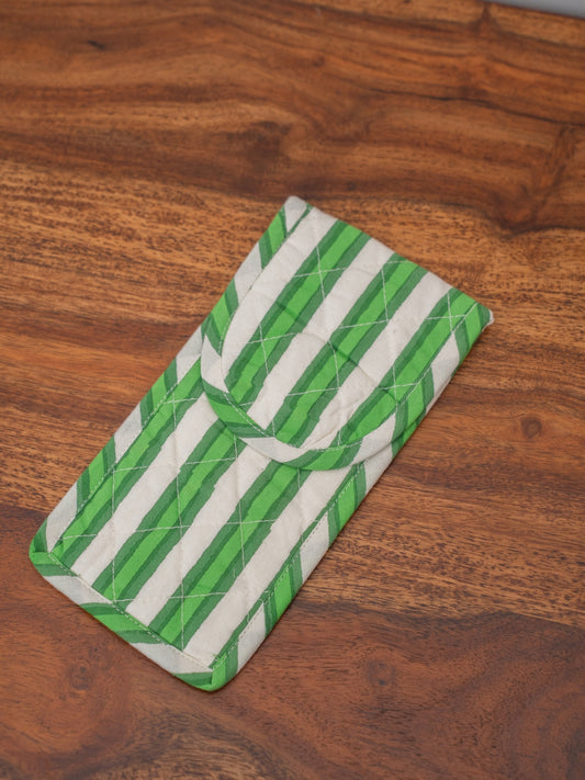 Botanical Green Stripe Quilted Pouch Sunglass Cover