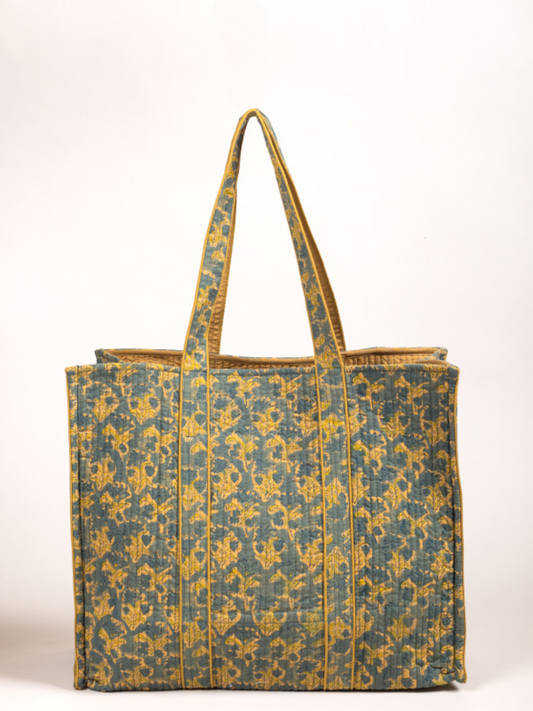 Cotton Hand Bag, Verdant Bloom Quilted Tote Bags, Women hand bags, Tote bags for Girls, Fashion Tote bags, Printed Tote Bags