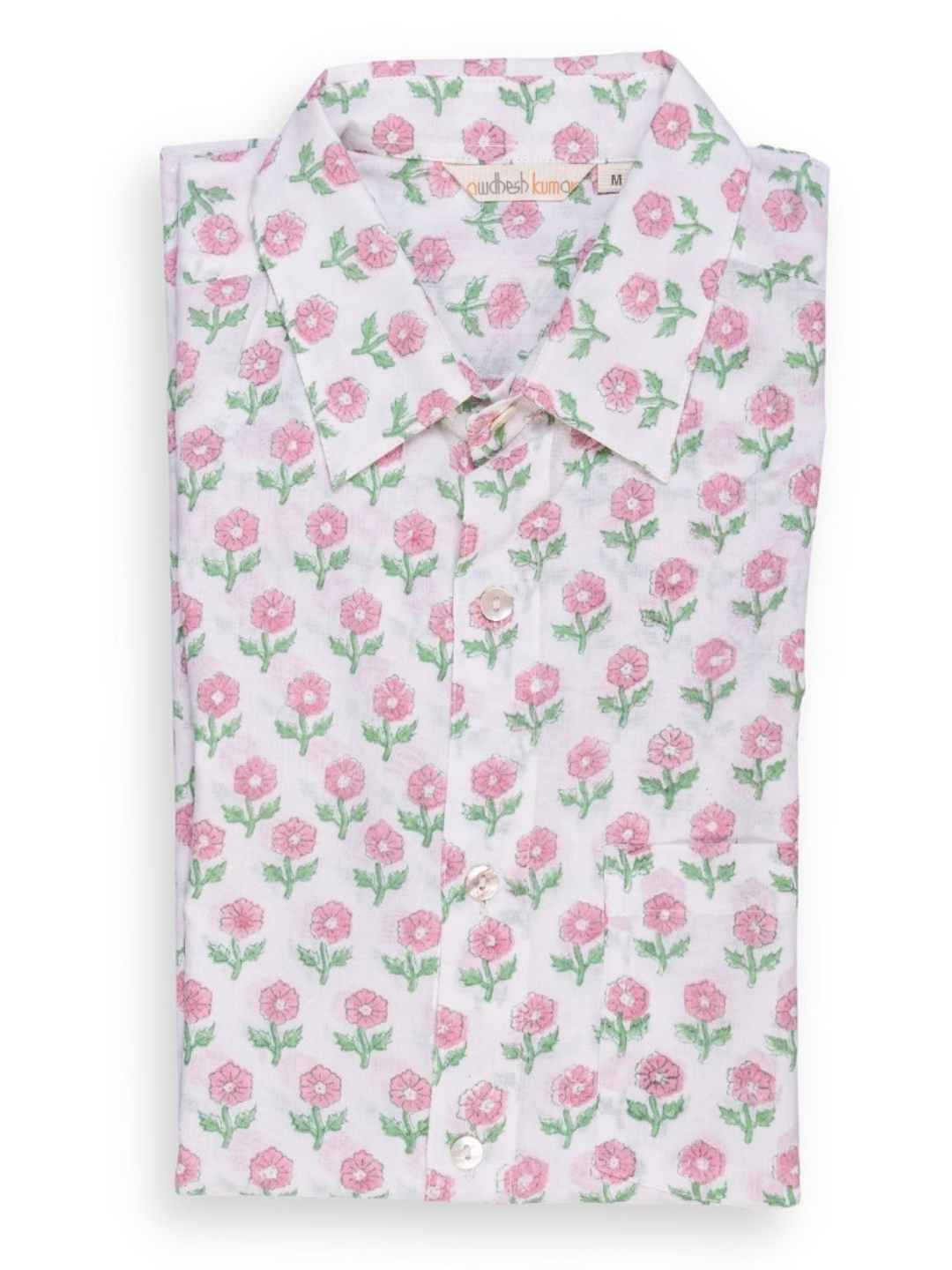 half sleeve Indian Pink Floral Buta Print Shirt Jharokha Design Shirt 100% Cotton Fabric