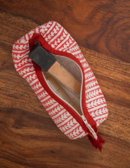 Rustic Red Geometric Print Pencil Pouch Cotton Hand Block Printed
