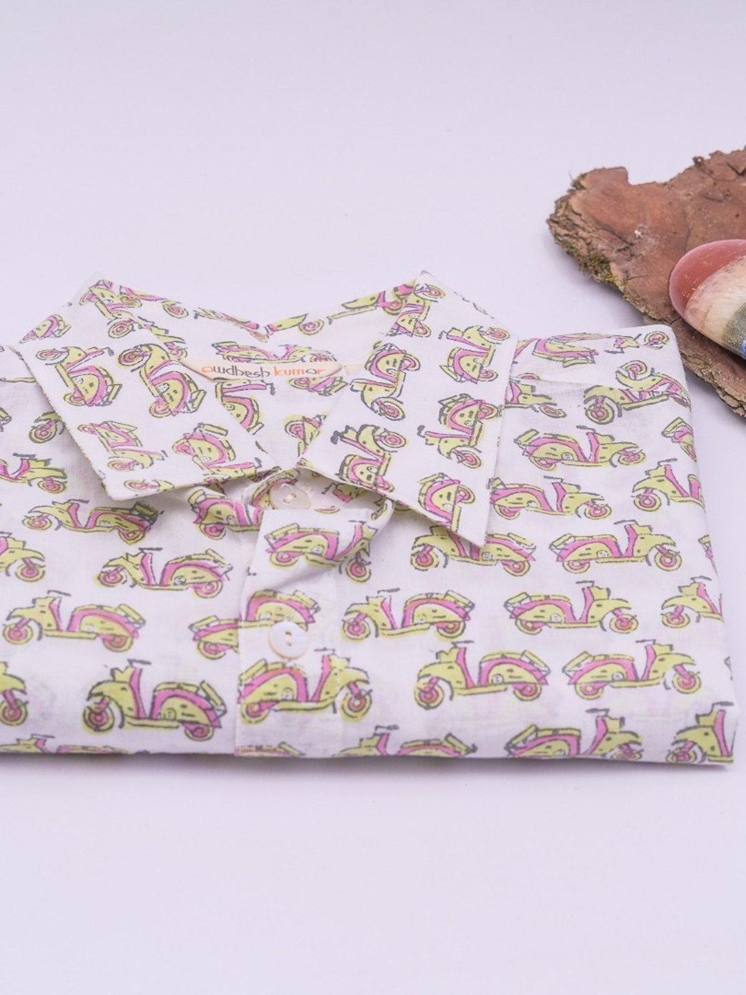 Short Sleeve Indian Classic Ride Motif Cotton Shirt 100% Cotton Fabric