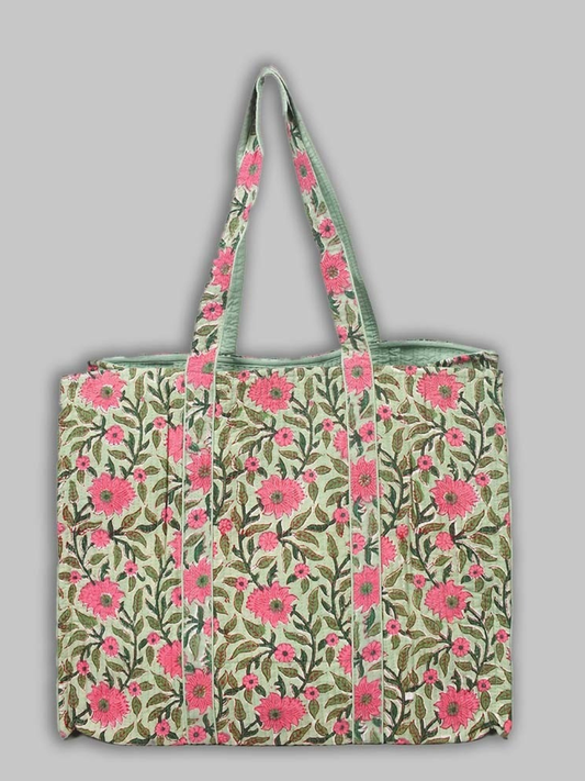 Cotton Hand Bag, Blossom Meadow Quilted Tote Bags, Women hand bags, Tote bags for Girls, Fashion Tote bags, Printed Tote Bags