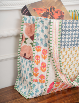 Vintage Garden Block Print Mosaic Tile Bag Cotton Hand Block Printed Tote Bag