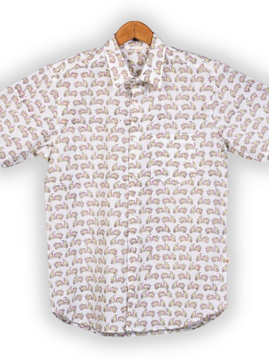 Short Sleeve Indian Classic Ride Motif Cotton Shirt 100% Cotton Fabric
