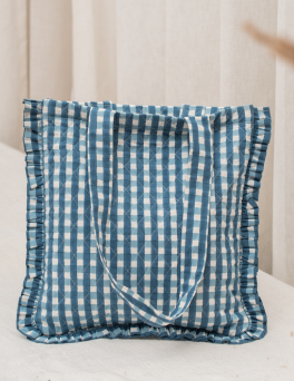 Seersucker Check Ruffle Tote Bag