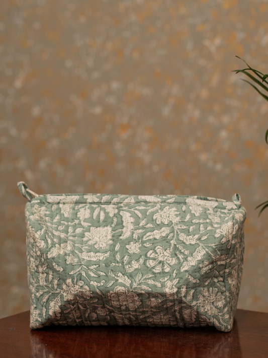 Awdhesh Kumar Soft Botanical Breeze Cotton Hand Block Printed Toiletry Bags for Women