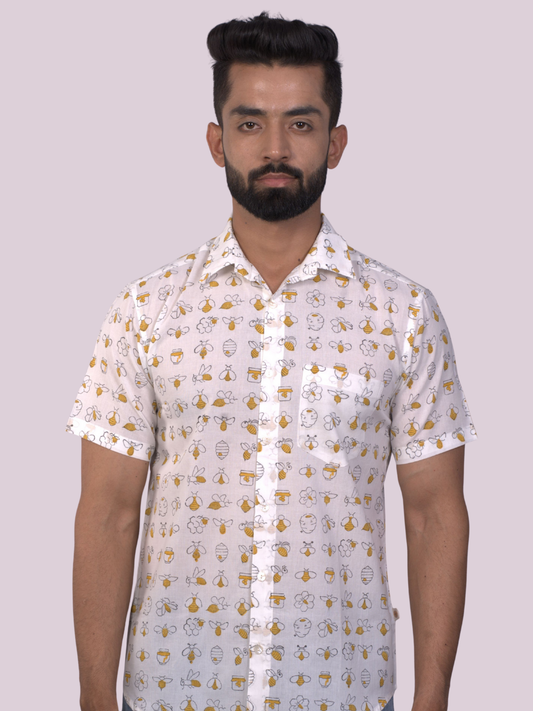 half sleeve Indian Hand Block Print Shirt Bee Print Design Shirt 100% Cotton Fabric