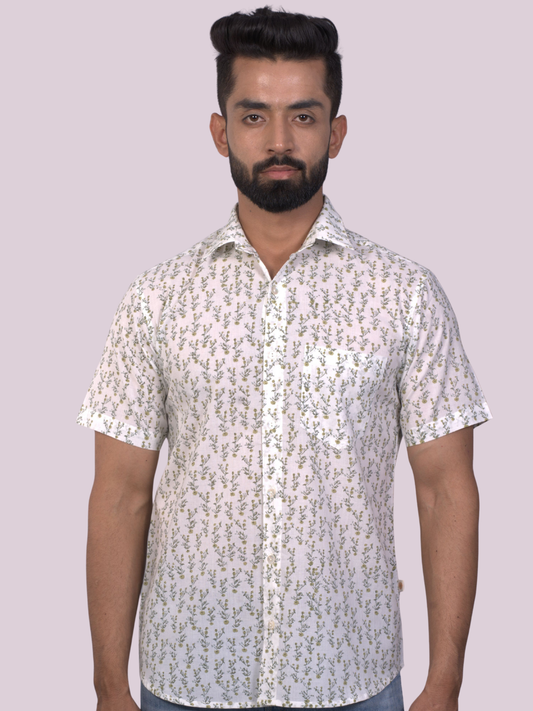 half sleeve Indian Hand Block Print Shirt Jungle Buti Design Shirt 100% Cotton Fabric