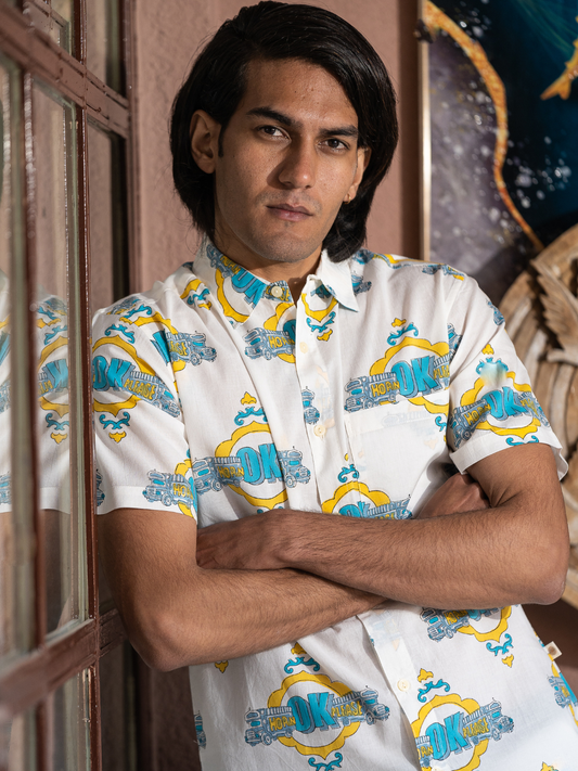 half sleeve Indian Hand Block Print Shirt Jaipur Street Style Retro Shirt 100% Cotton Fabric