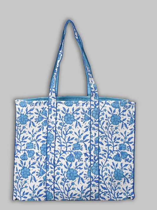 Cotton Hand Bag, Elegant blue floral heritage print Tote Bags, Women hand bags, Tote bags for Girls, Fashion Tote bags, Printed Tote Bags