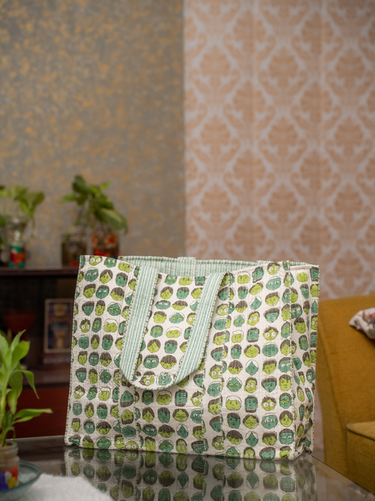 Awdhesh Kumar Beige Blossom Cotton Hand Block Printed Tote Bag for Women