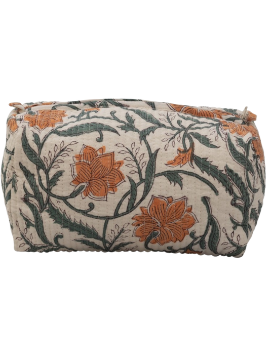 Awdhesh Kumar Rustic Meadow Cosmetic Cotton Hand Block Printed Toiletry Bags for Women