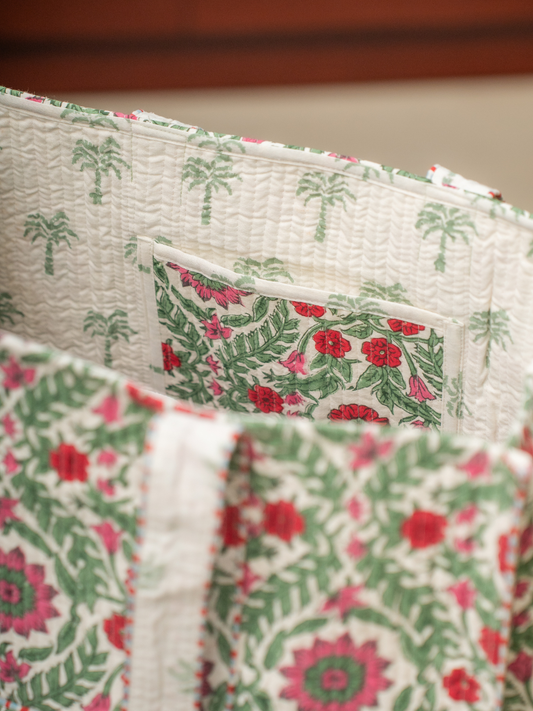 Awdhesh Kumar Rosevine Heritage Cotton Hand Block Printed Tote Bag for Women