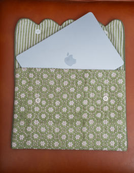 Sage Blossom Print Cotton Hand Block Printed Laptop Bag