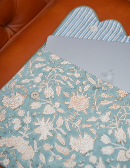 Vintage Floral Print Cotton Hand Block Printed Laptop Bag
