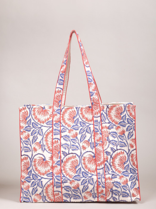 Awdhesh Kumar Vintage Coral Vine Cotton Hand Block Printed Tote Bag for Women