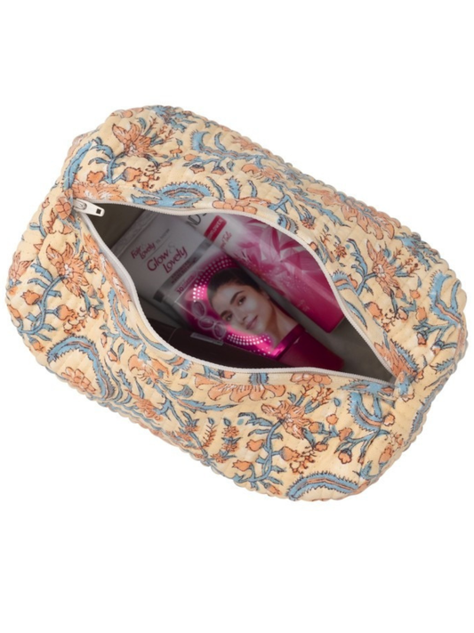 Awdhesh Kumar Soft Botanica Organizer Cotton Hand Block Printed Toiletry Bags for Women