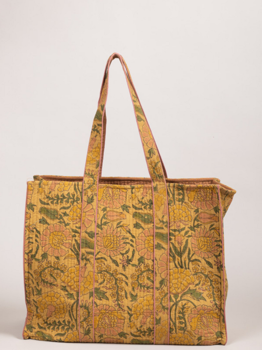 Awdhesh Kumar Peach Blossom Garden Cotton Hand Block Printed Tote Bag for Women