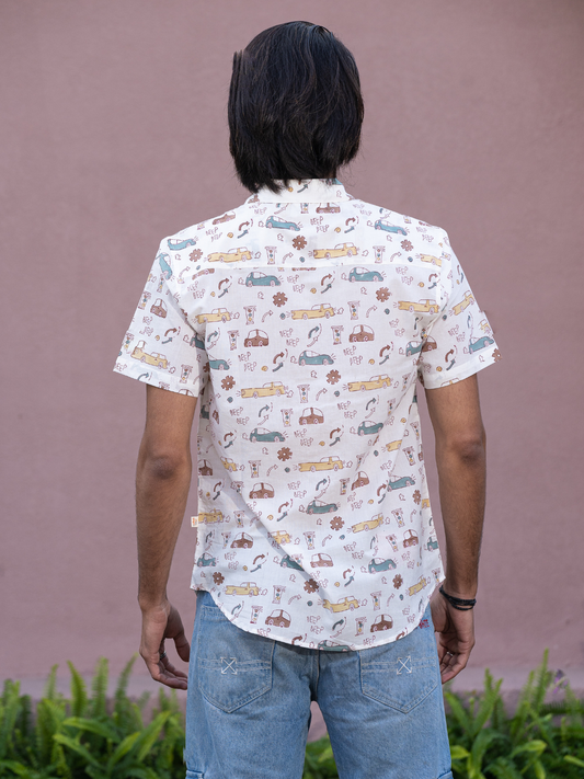 half sleeve Indian Hand Block Print Shirt Jaipur Vintage Ride Print Shirt 100% Cotton Fabric