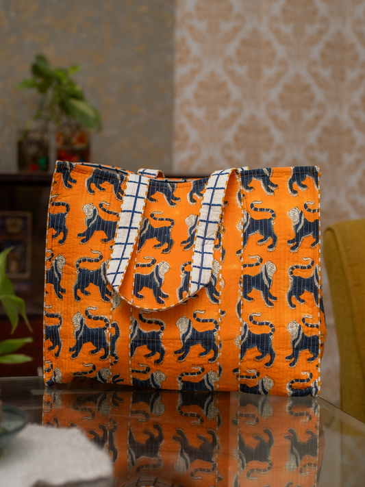 Awdhesh Kumar Wild Stride Cotton Hand Block Printed Tote Bag for Women