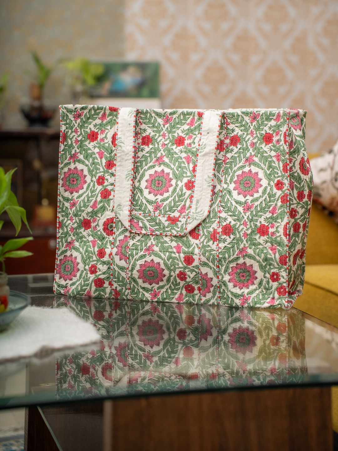 Awdhesh Kumar Rosevine Heritage Cotton Hand Block Printed Tote Bag for Women