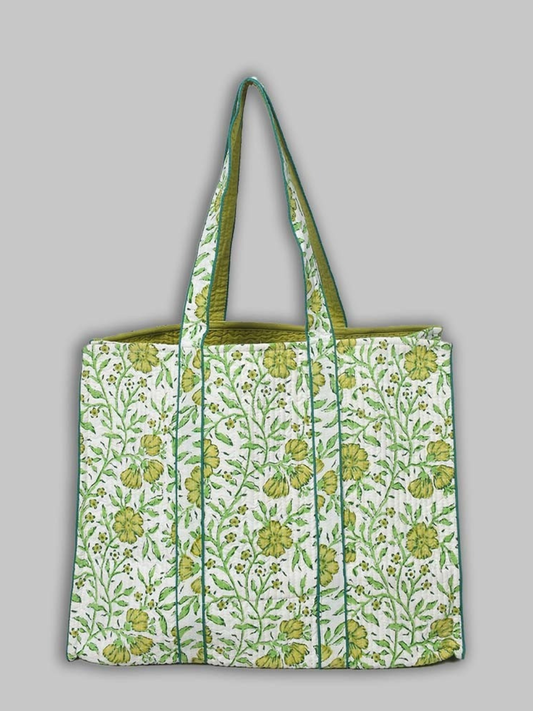 Cotton Hand Bag,Verdure Vine Quilted Tote Bags, Women hand bags, Tote bags for Girls, Fashion Tote bags, Printed Tote Bags