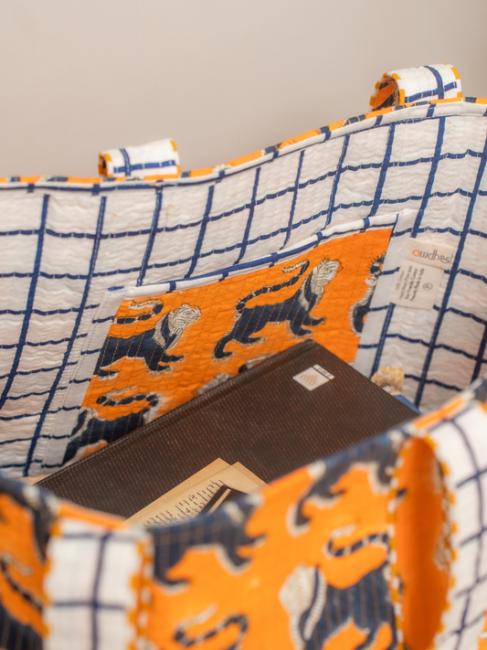 Awdhesh Kumar Wild Stride Cotton Hand Block Printed Tote Bag for Women