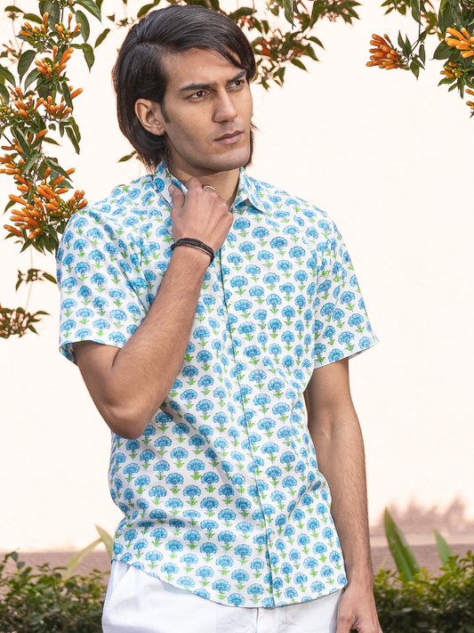 half sleeve Indian Hand Block Print Shirt Jaipur Fresh Floral Vibe Shirt 100% Cotton Fabric