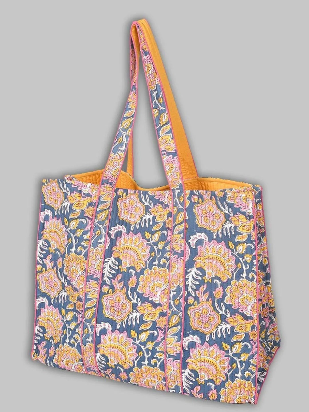 Awdhesh Kumar Saffron Meadow Ethnic Cotton Hand Block Printed Tote Bag for Women