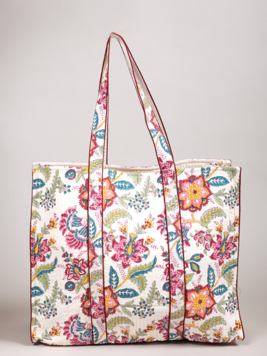 Awdhesh Kumar Floral Carnival Cotton Hand Block Printed Tote Bag for Women