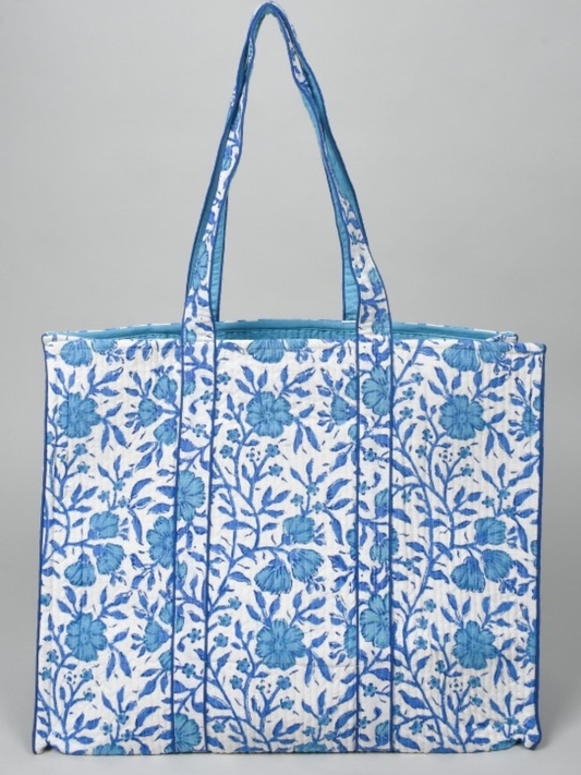 Cotton Hand Bag, Elegant blue floral heritage print Tote Bags, Women hand bags, Tote bags for Girls, Fashion Tote bags, Printed Tote Bags