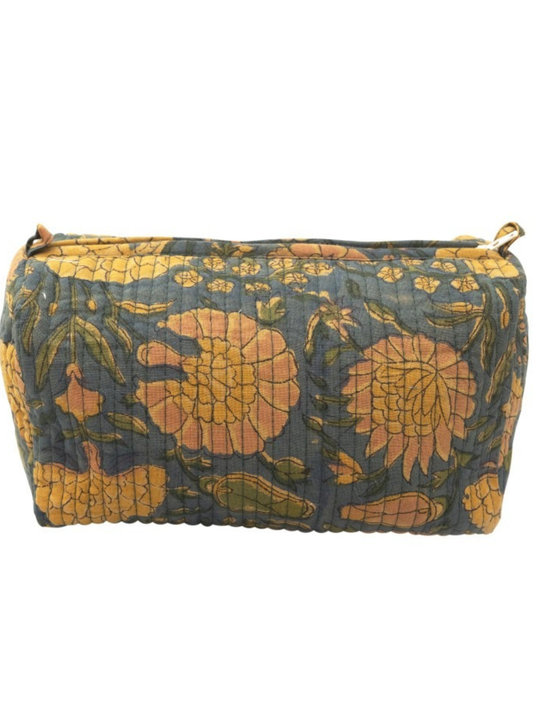 Awdhesh Kumar Vintage Autumn Floral Pouch Cotton Hand Block Printed Toiletry Bags for Women