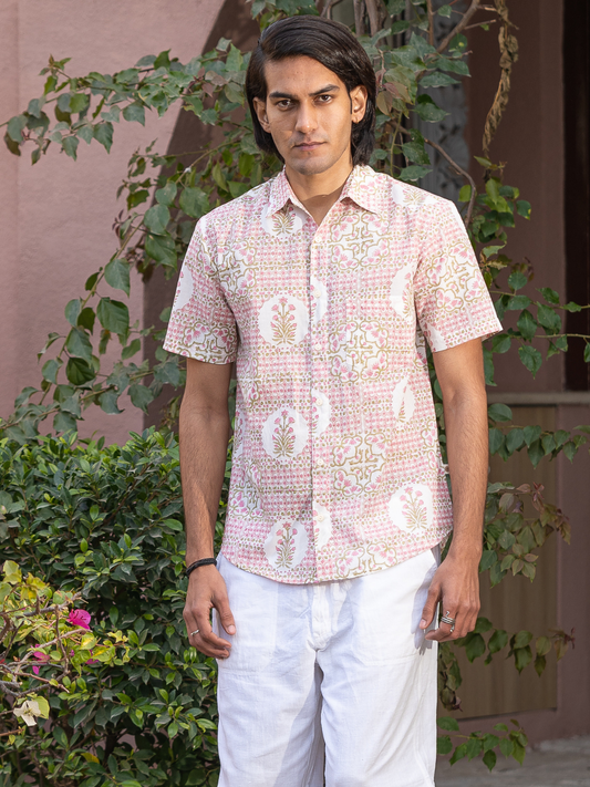 half sleeve Indian Hand Block Print Shirt Jaipur Heritage Floral Print Shirt 100% Cotton Fabric